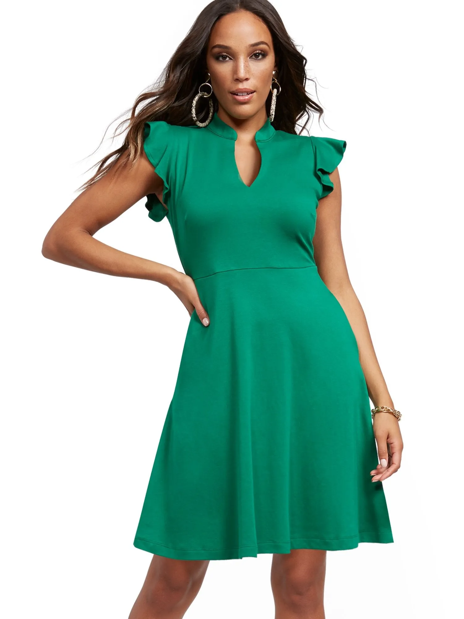 Petite Ruffled Cotton Fit and Flare Dress