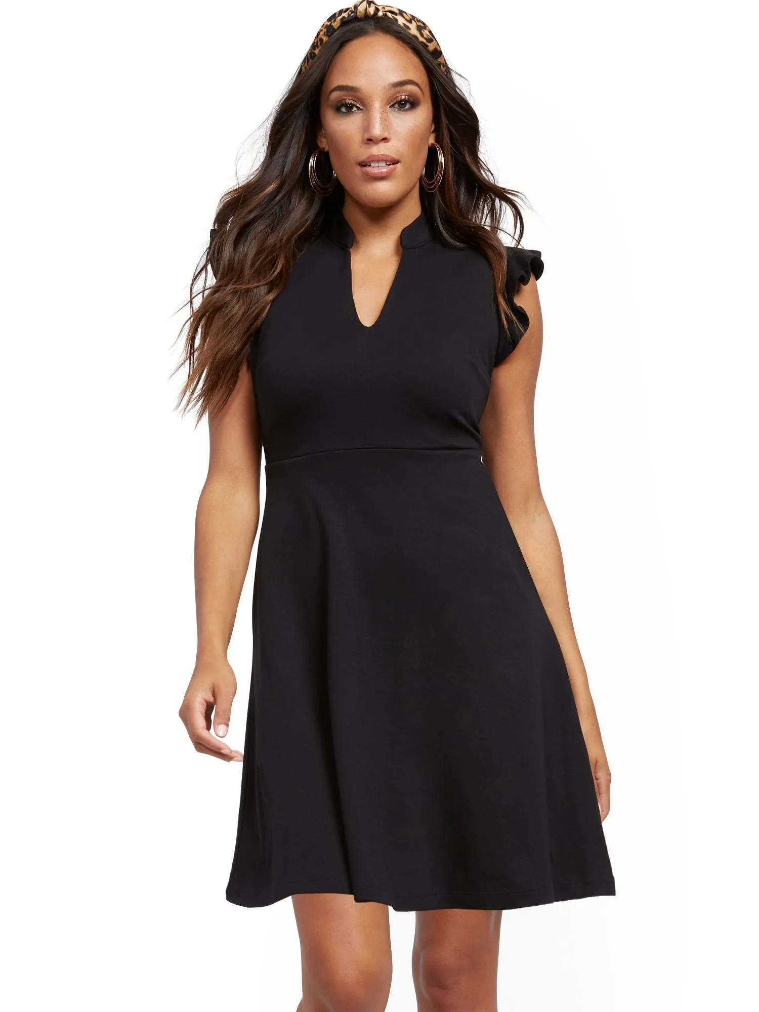 Petite Ruffled Cotton Fit and Flare Dress