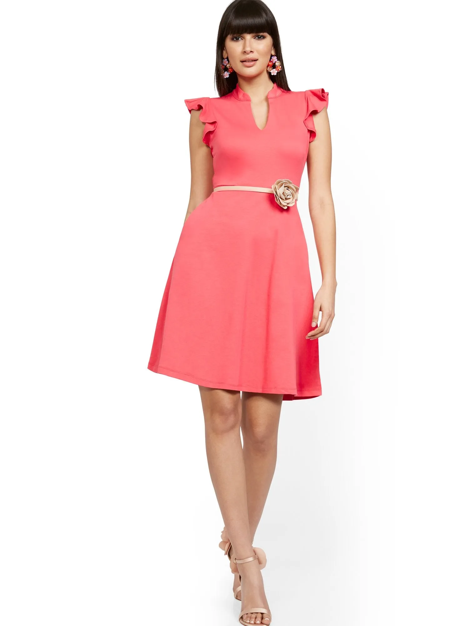 Petite Ruffled Cotton Fit and Flare Dress