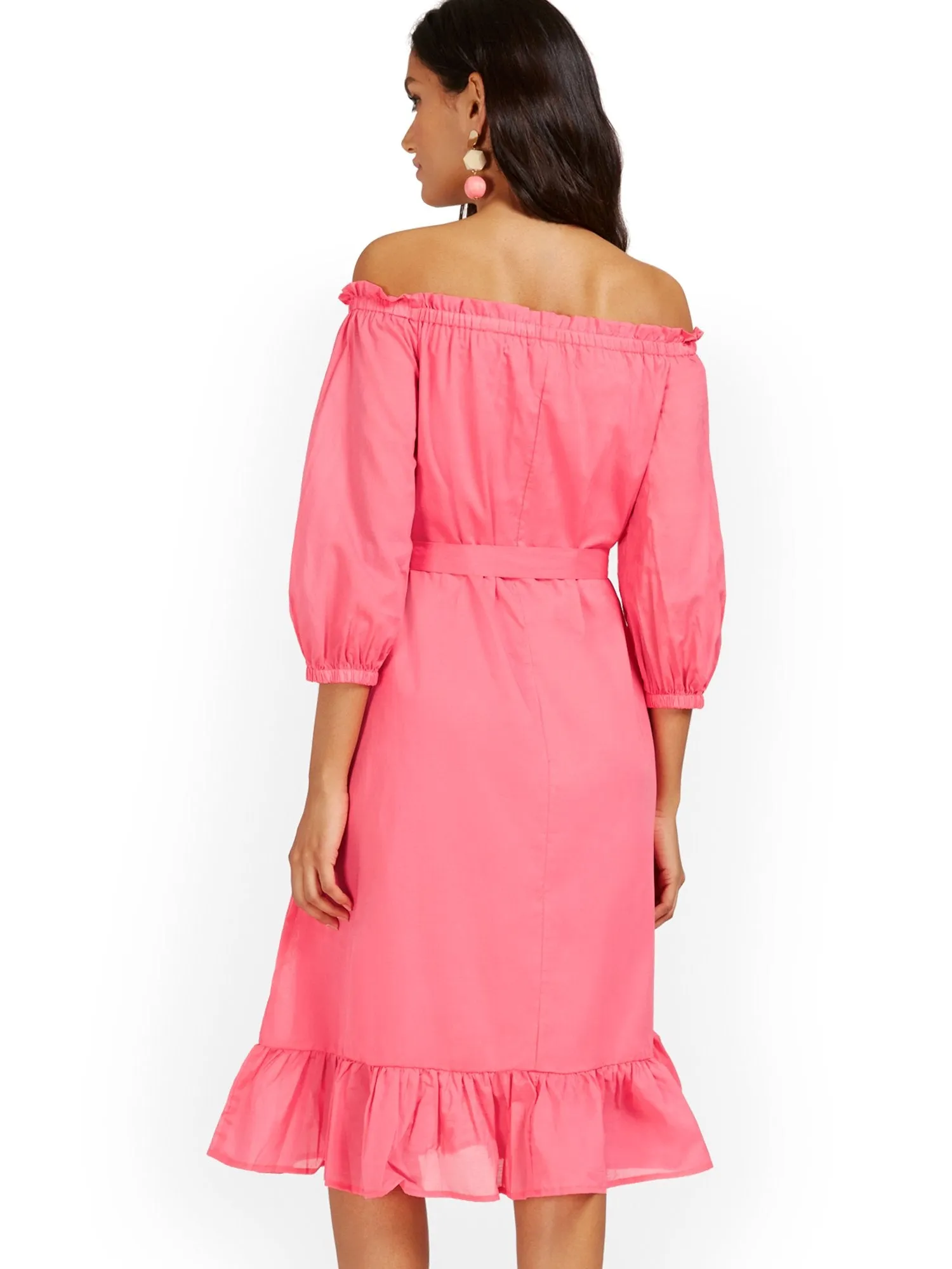 Pink Off-The-Shoulder Ruffle-Hem Dress