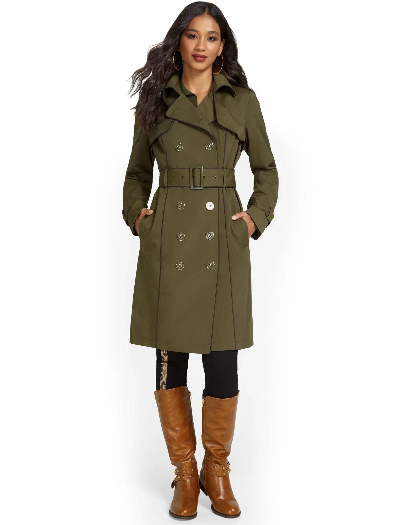 Piped Military Belted Trenchcoat - City Trench Collection