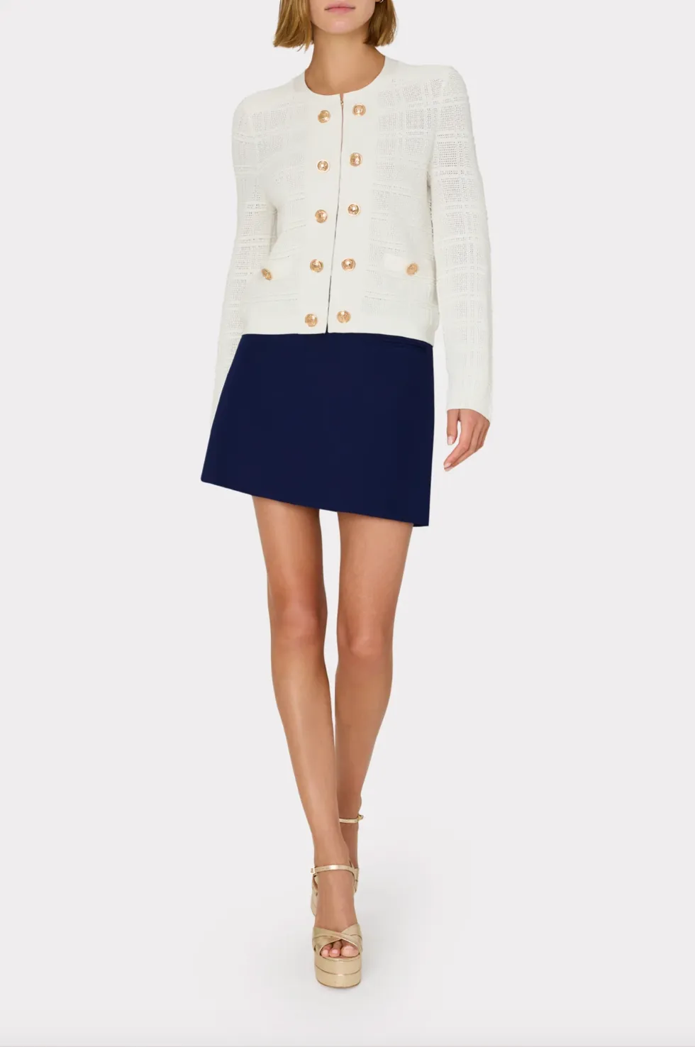 Pointelle Textured Knit Jacket - Ecru