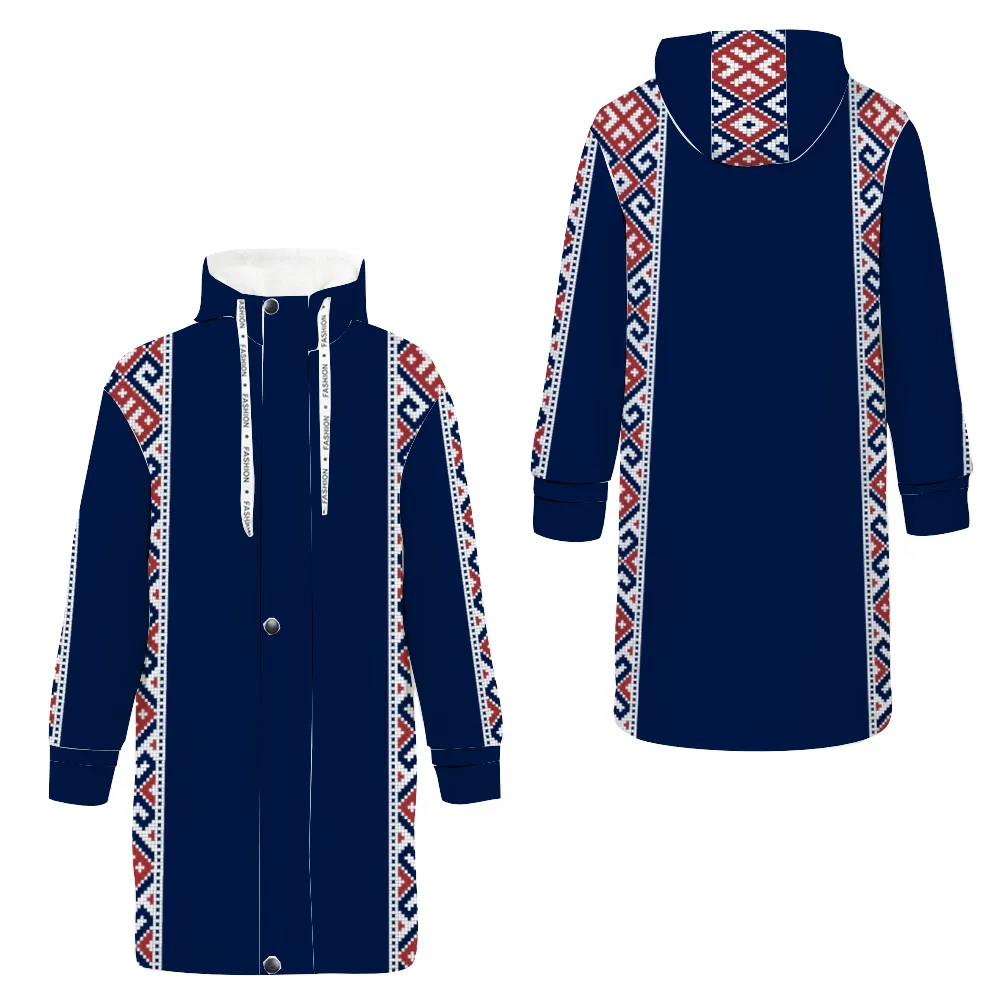 Print Embroidery Long Zip Hooded Jackets