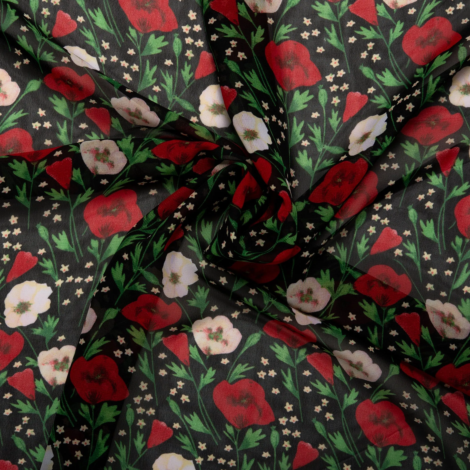 Printed Chiffon - CHANDA - Poppy - Black