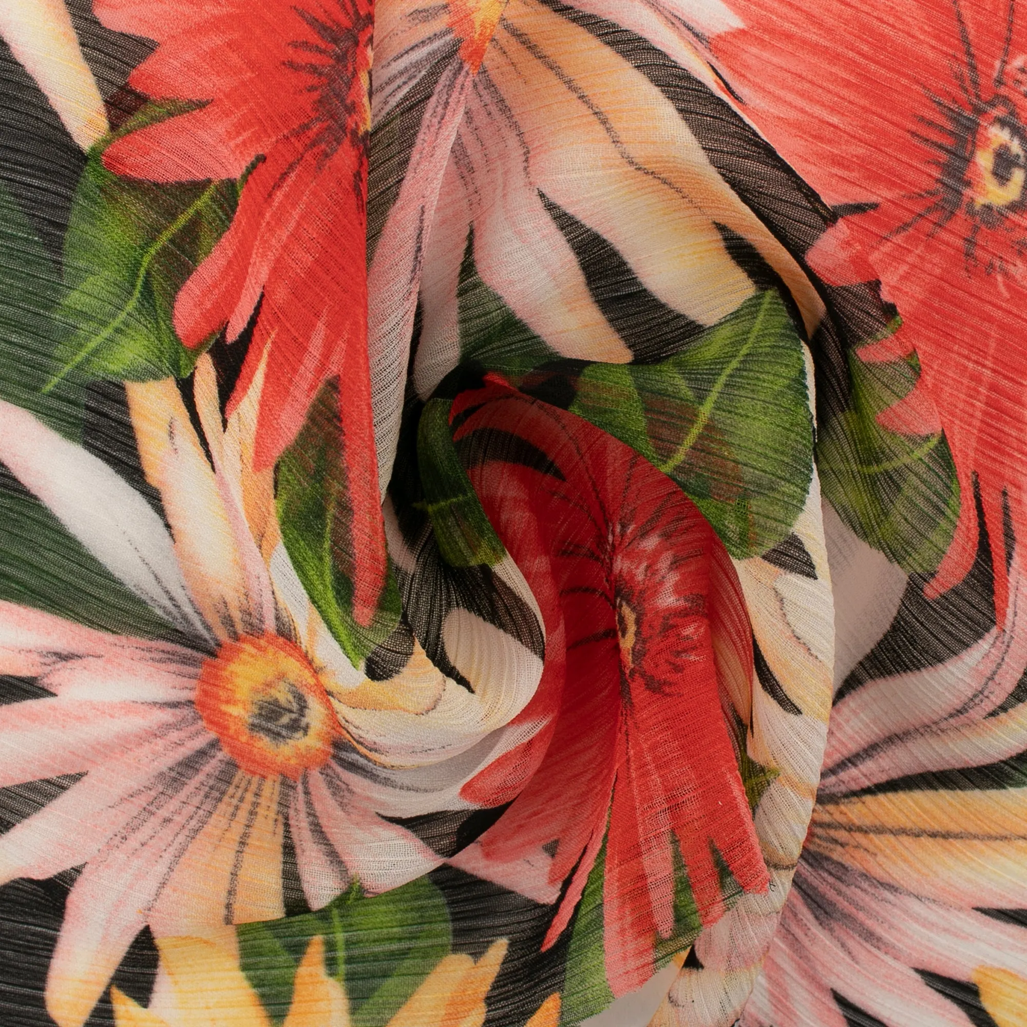 Printed Chiffon - YORYU - Gerbera  - Black