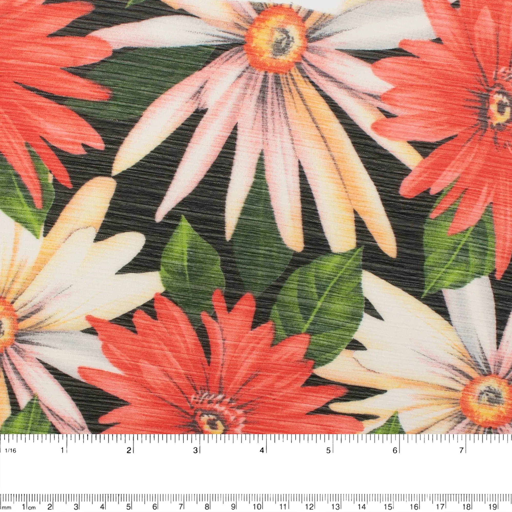 Printed Chiffon - YORYU - Gerbera  - Black