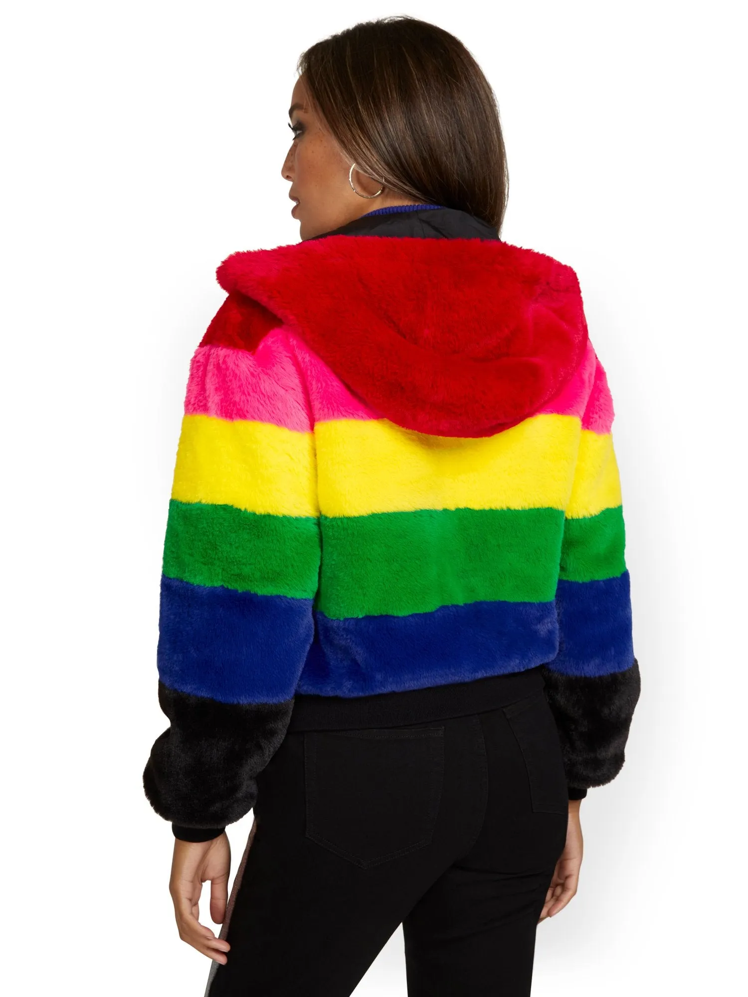 Rainbow Reversible Hooded Faux-Fur Jacket