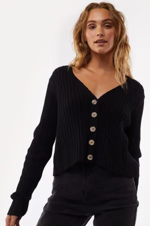 Ribbed Crop Black Button Cardi