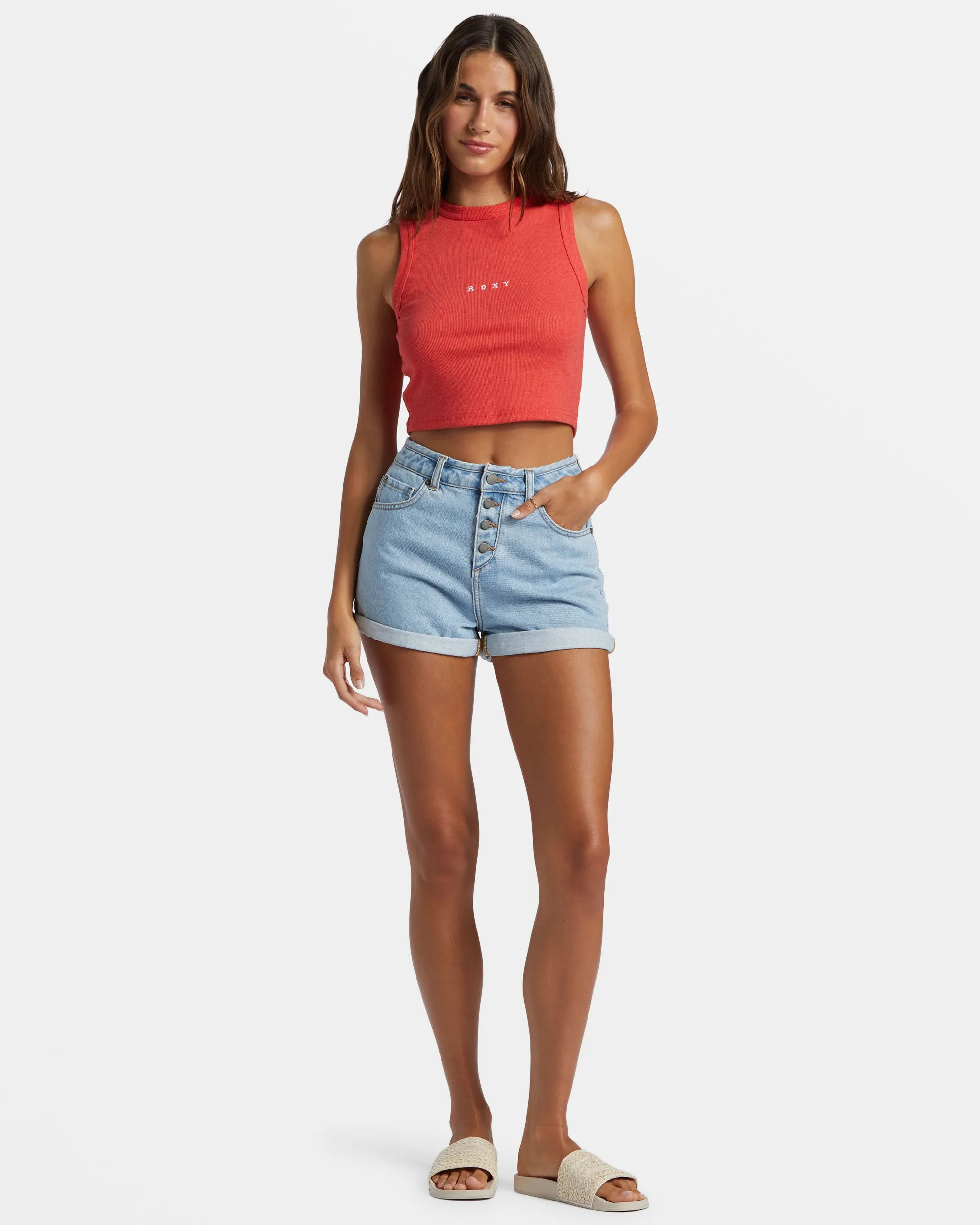 Roxify Fitted Rib Tank Top - Hibiscus