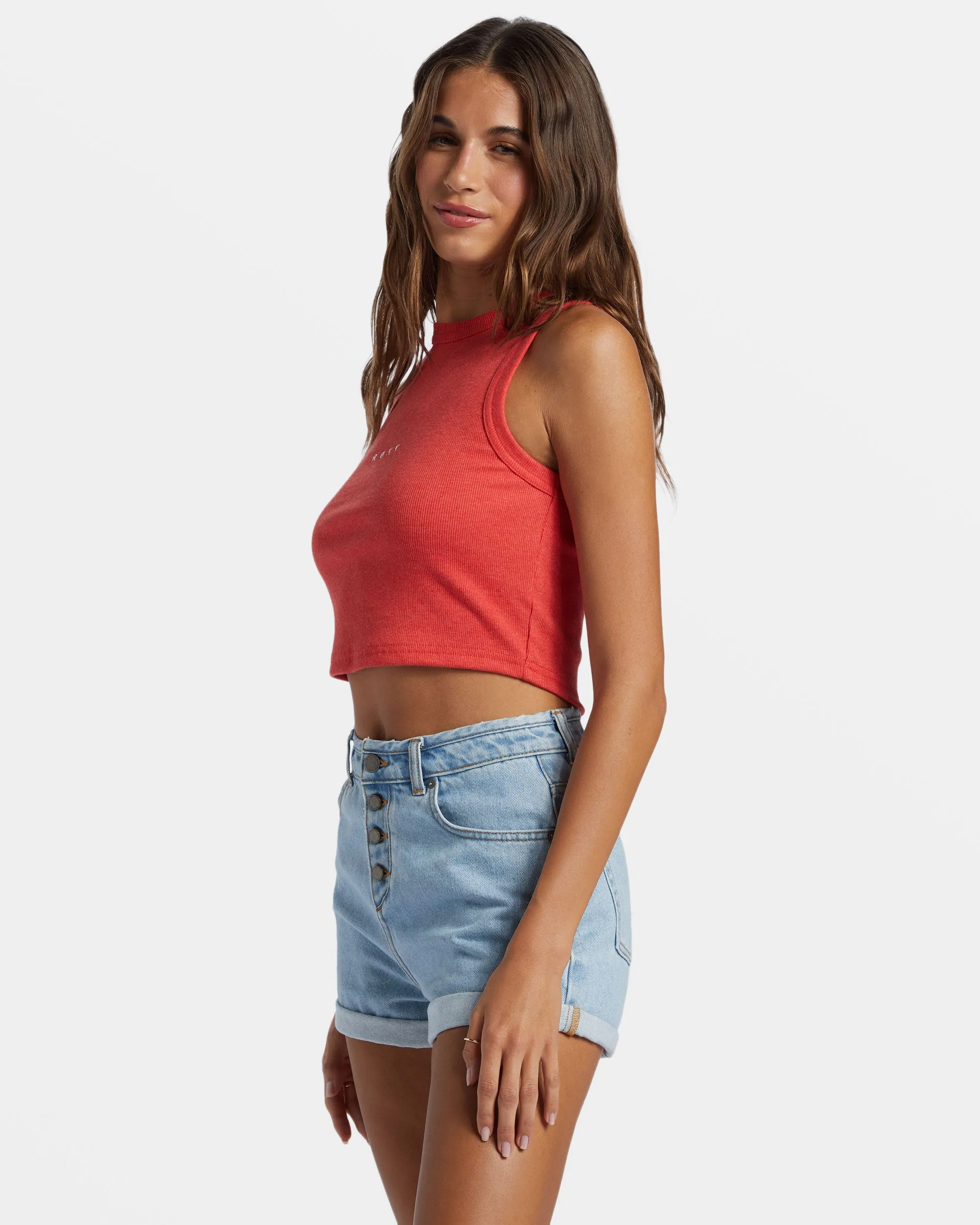 Roxify Fitted Rib Tank Top - Hibiscus