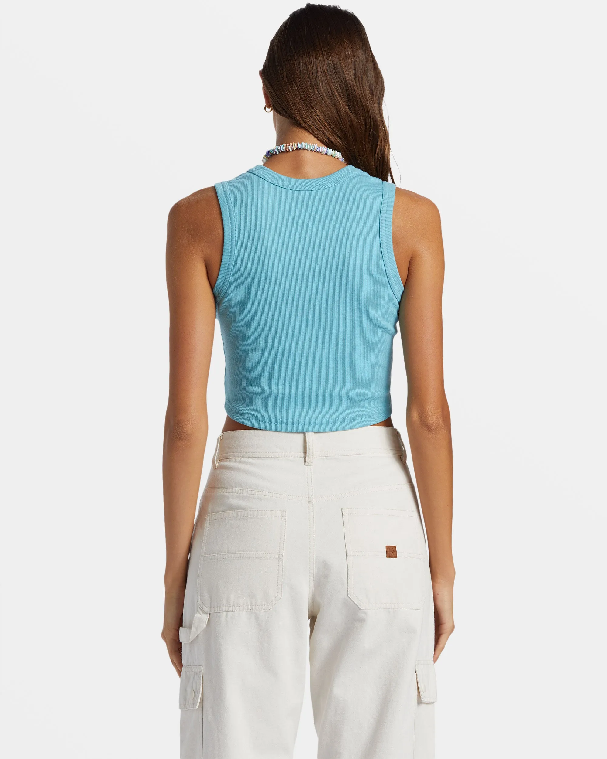 Roxify Fitted Rib Tank Top - Maui Blue