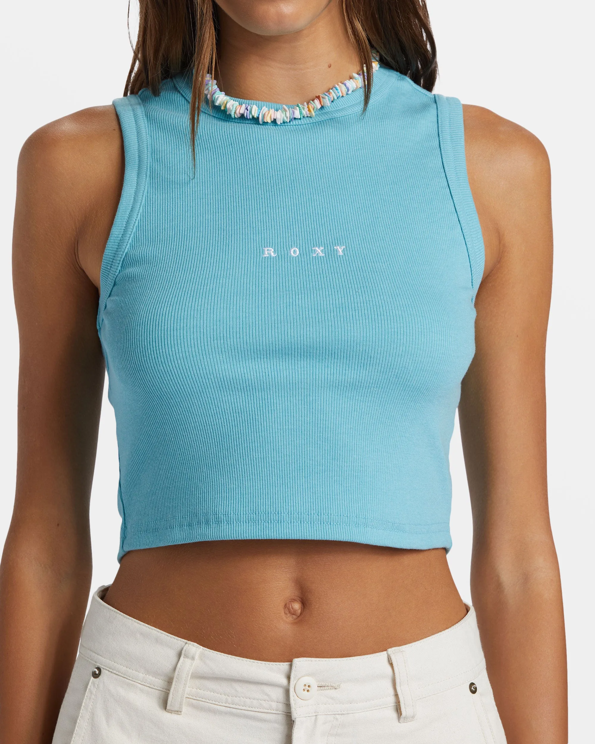 Roxify Fitted Rib Tank Top - Maui Blue