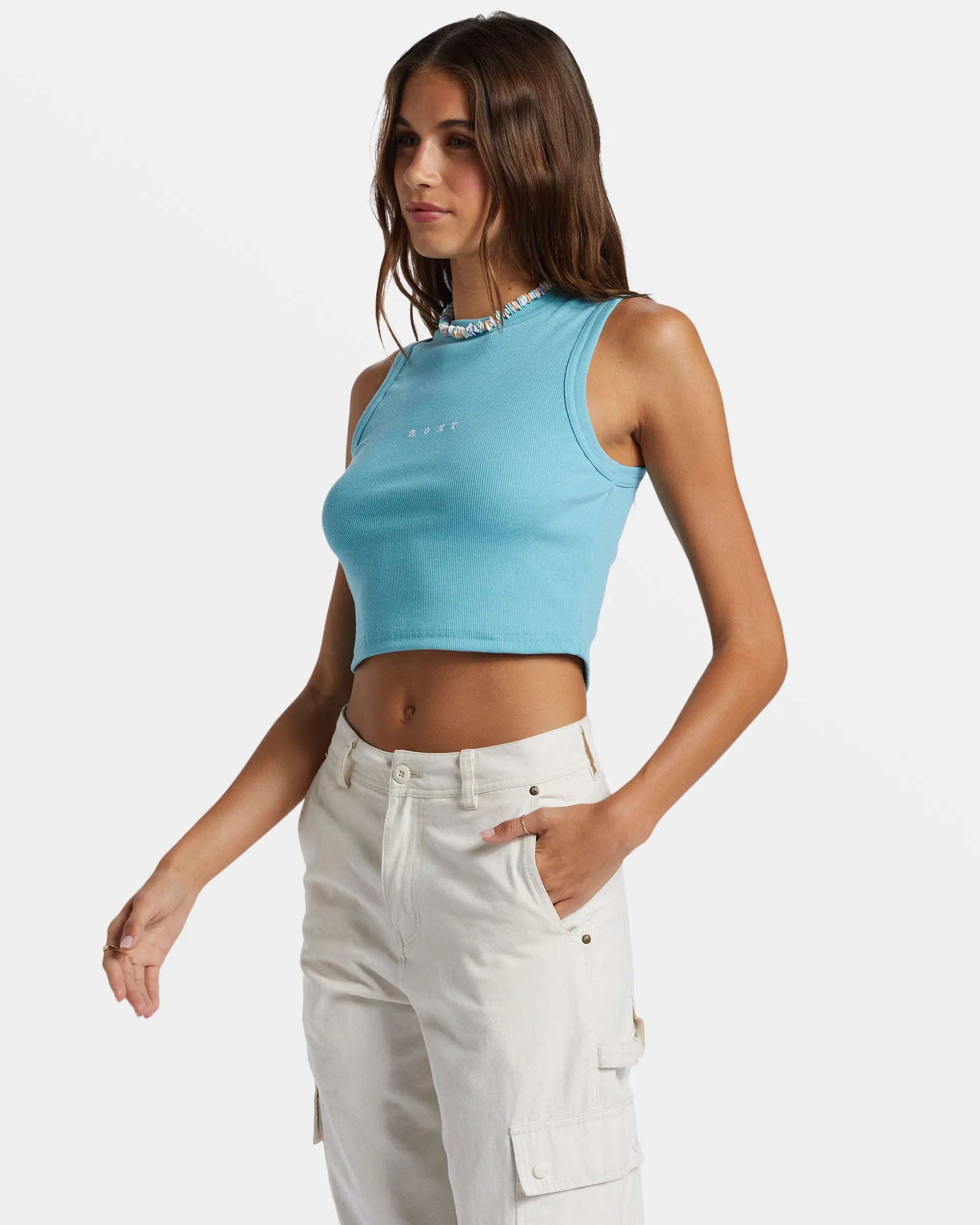 Roxify Fitted Rib Tank Top - Maui Blue