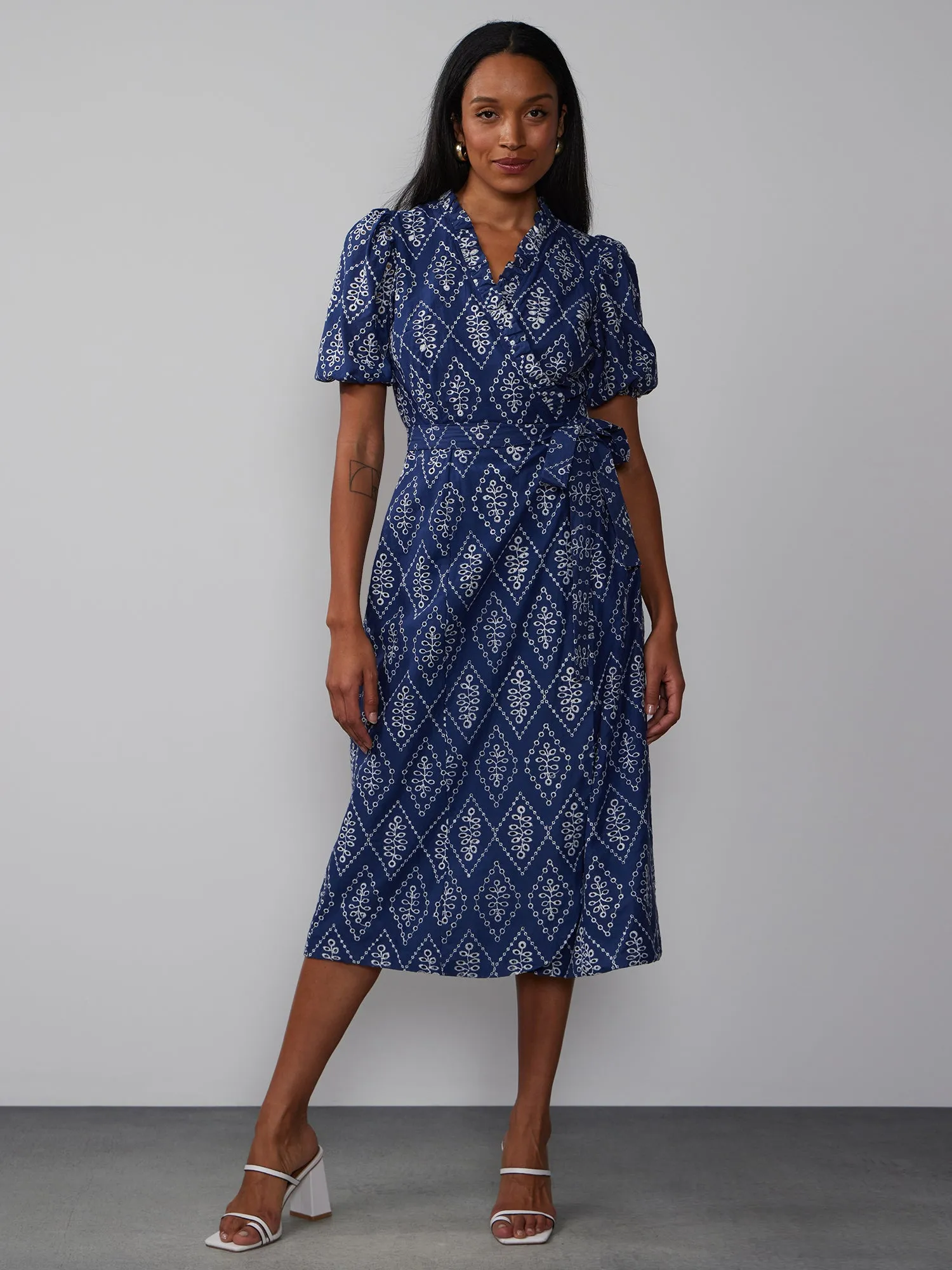 Short Sleeve Eyelet Wrap Dress