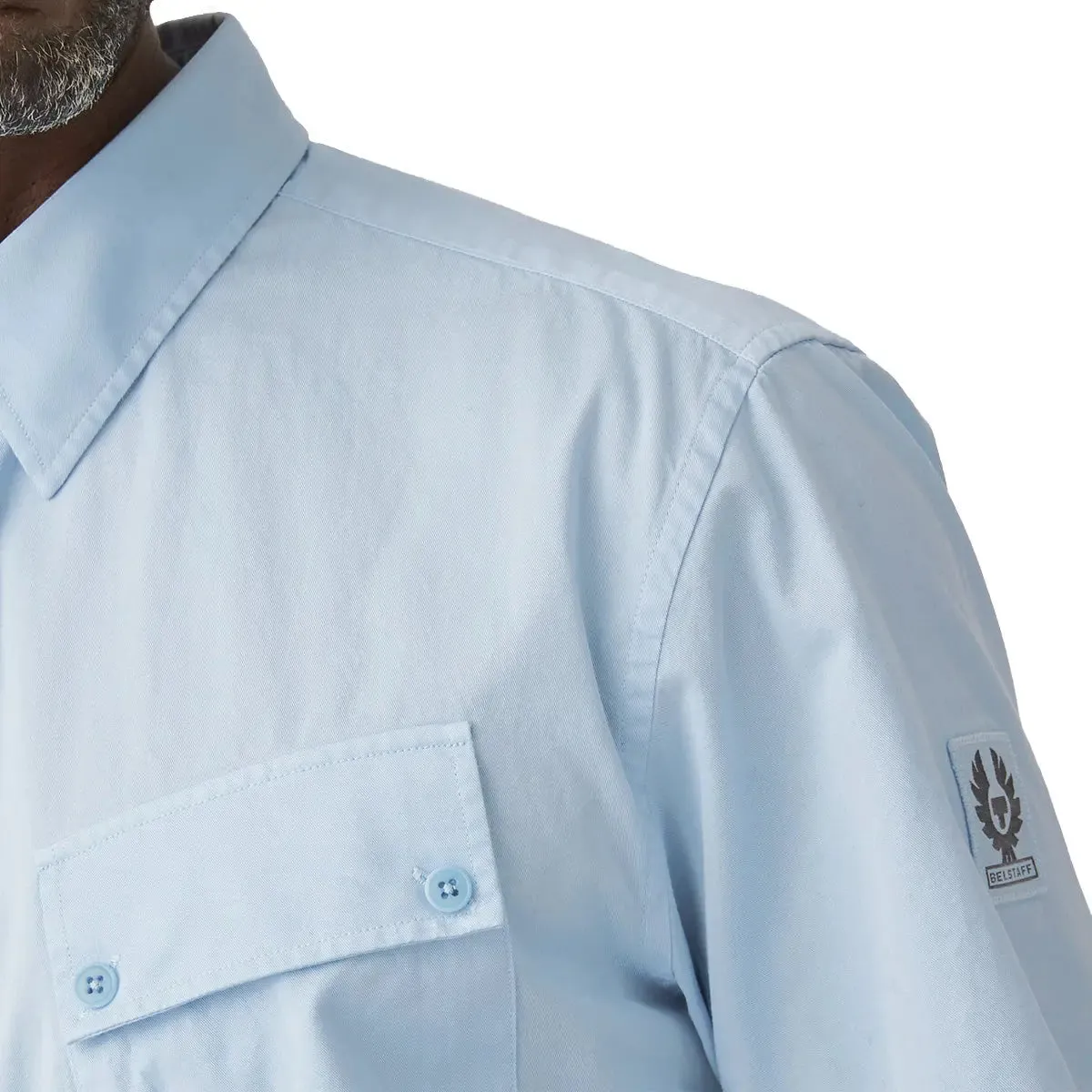 Sky Blue ‘Pitch’ Cotton Twill Short Sleeved Shirt