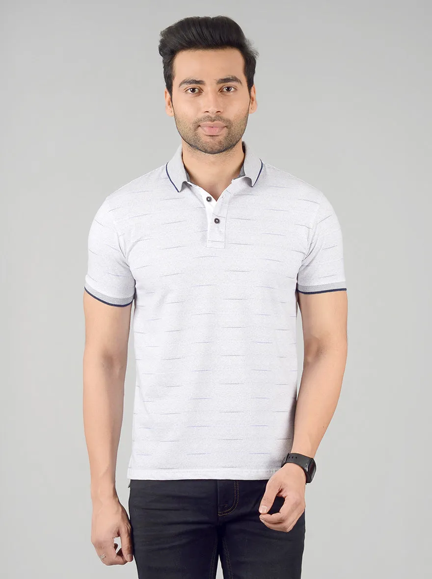 Smoked Pearl Printed Slim Fit Polo T-shirt | JadeBlue