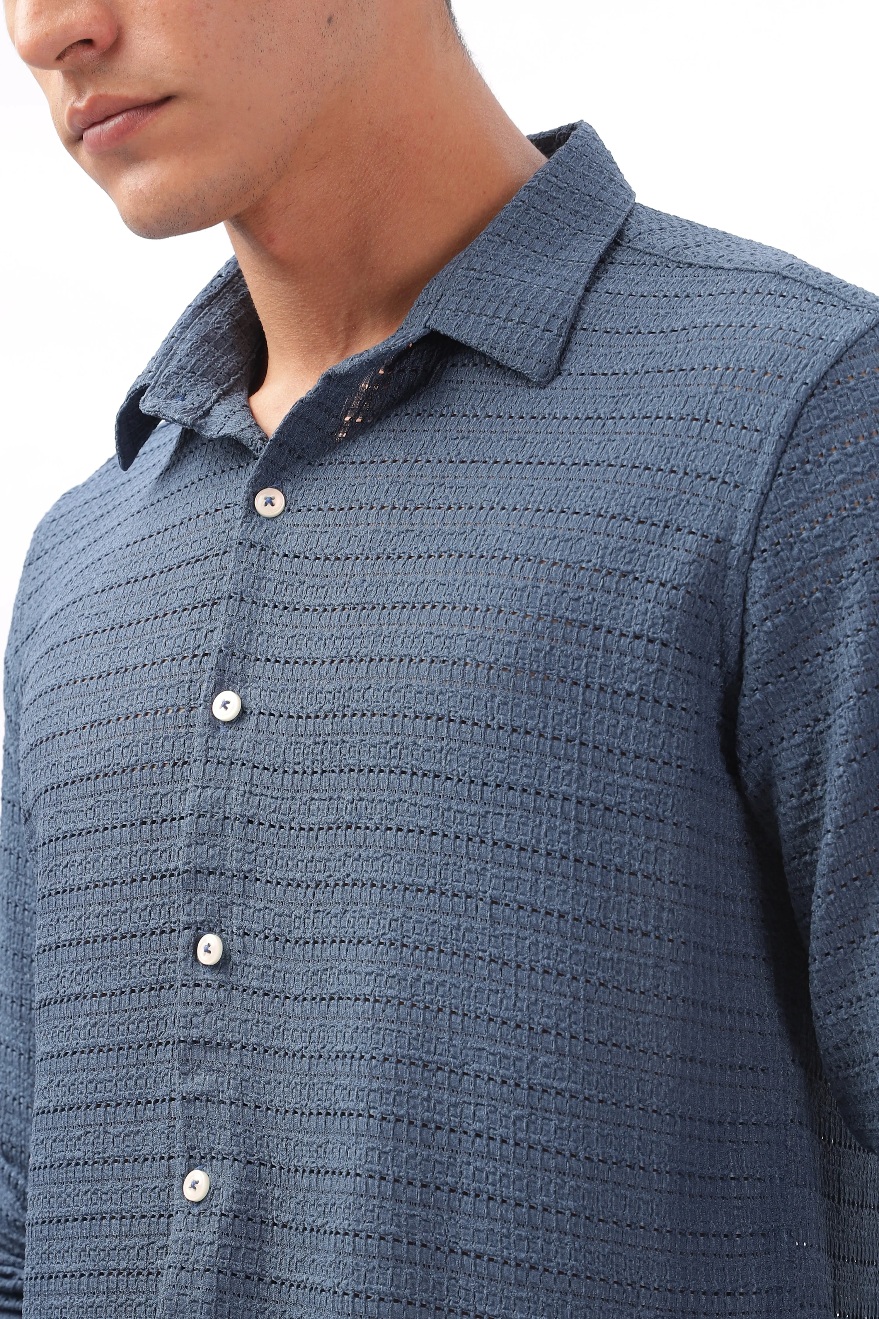 Textured Navy Blue Shirt