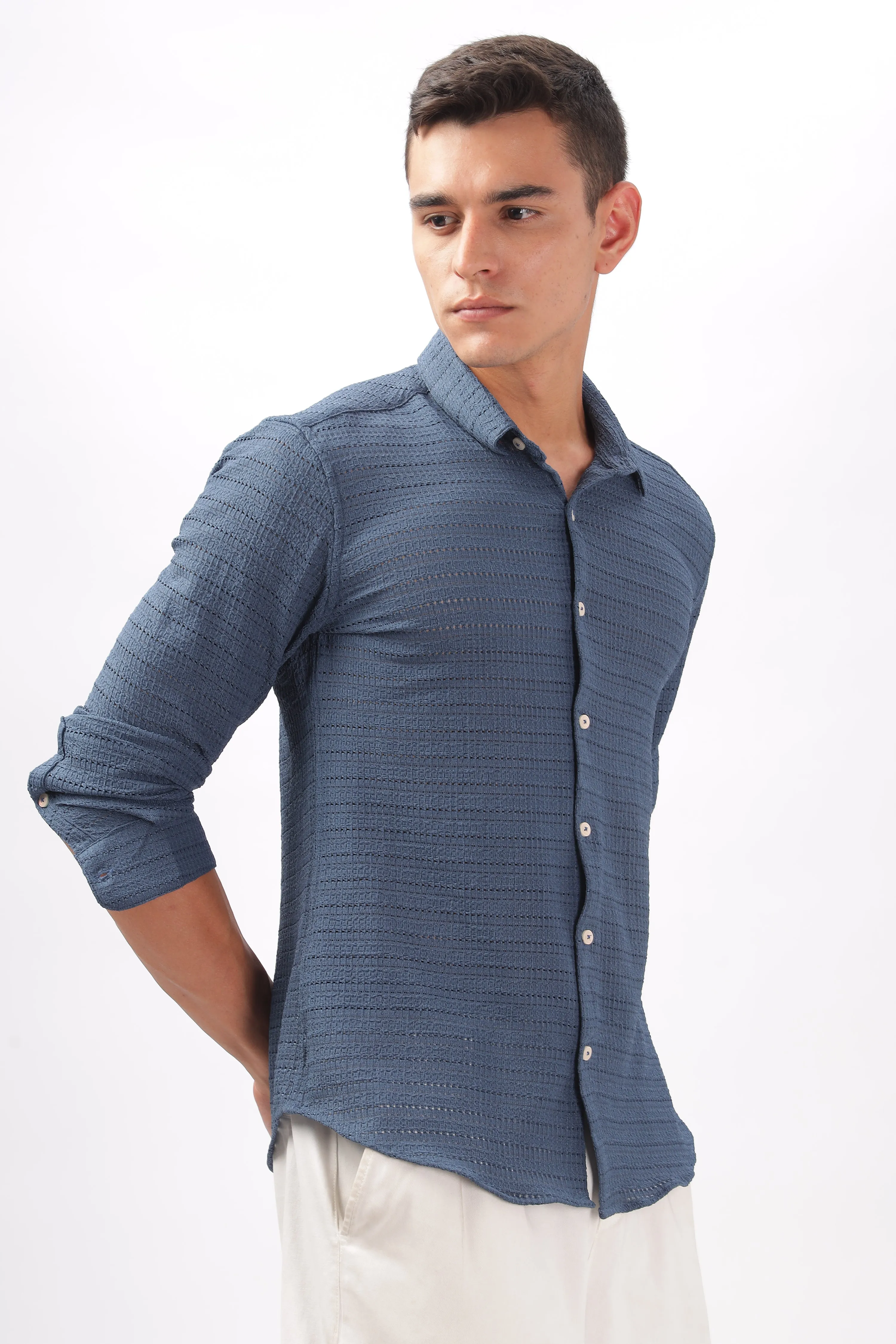 Textured Navy Blue Shirt