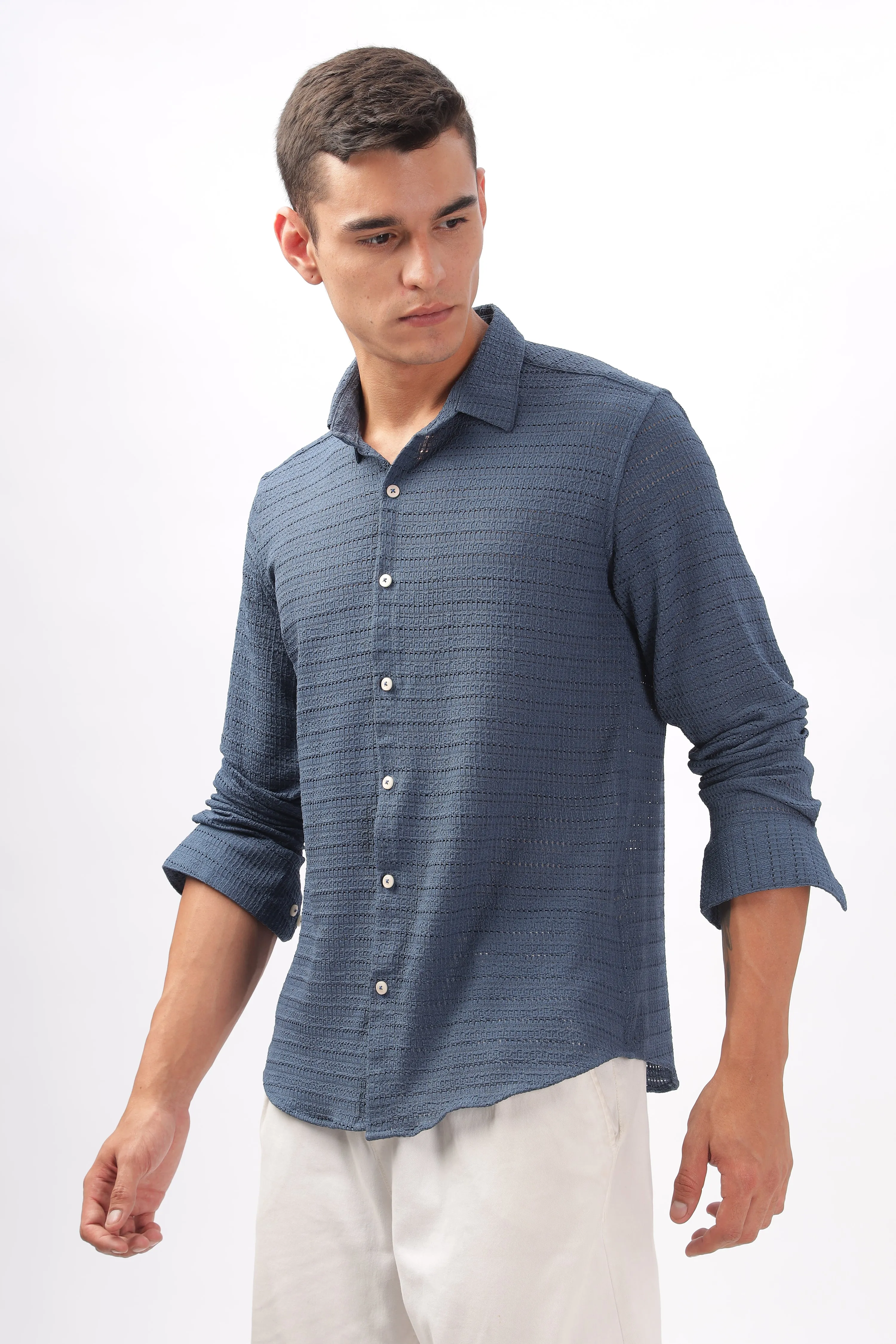 Textured Navy Blue Shirt