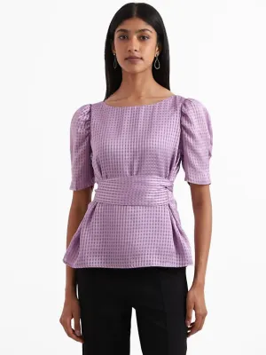 Wardrobe Checked Orchid Puffed Sleeve Top