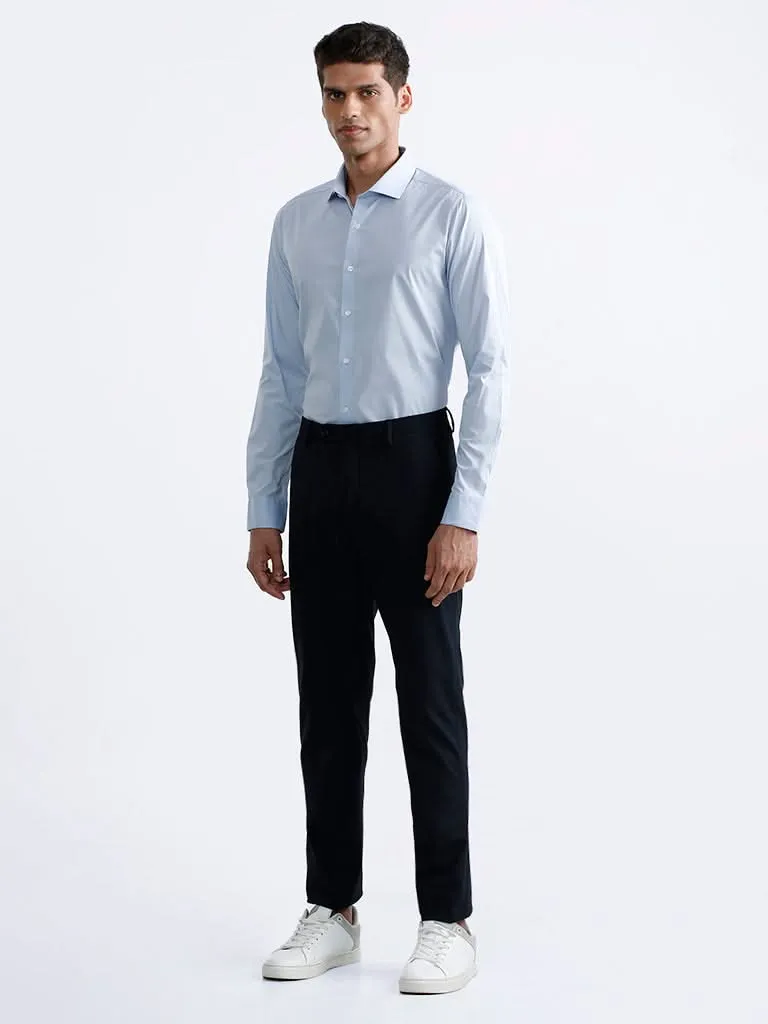 WES Formals Plain Light Blue Cotton Blend Ultra-Slim Fit Shirt