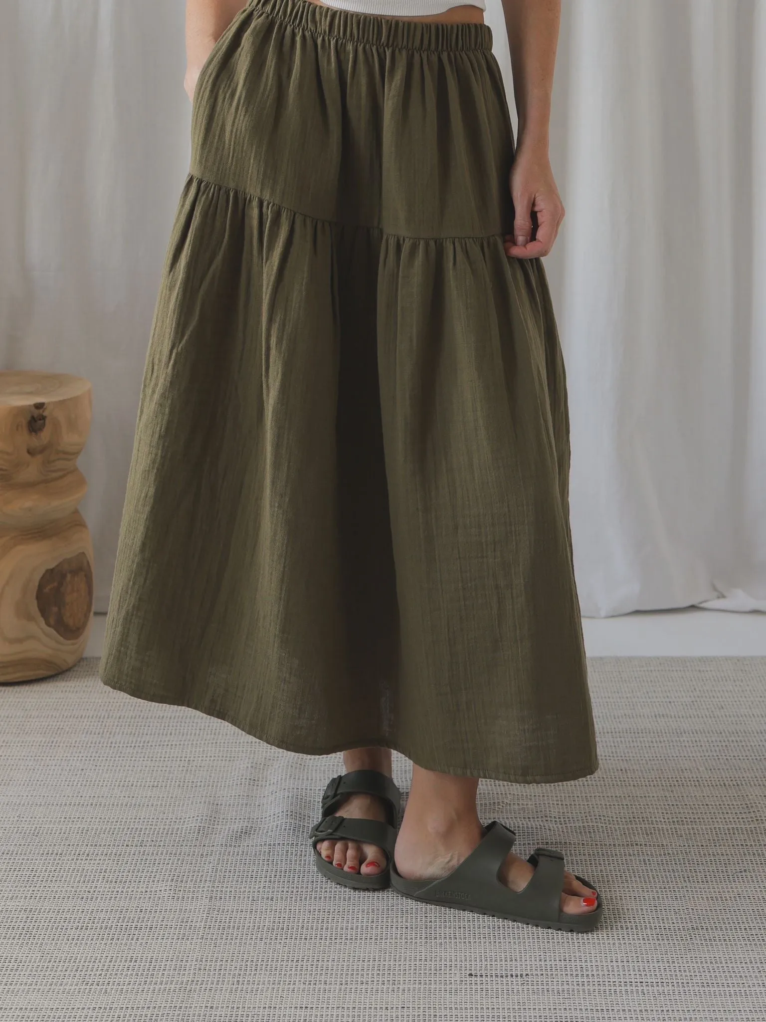 Women's Olive Muslin Skirt