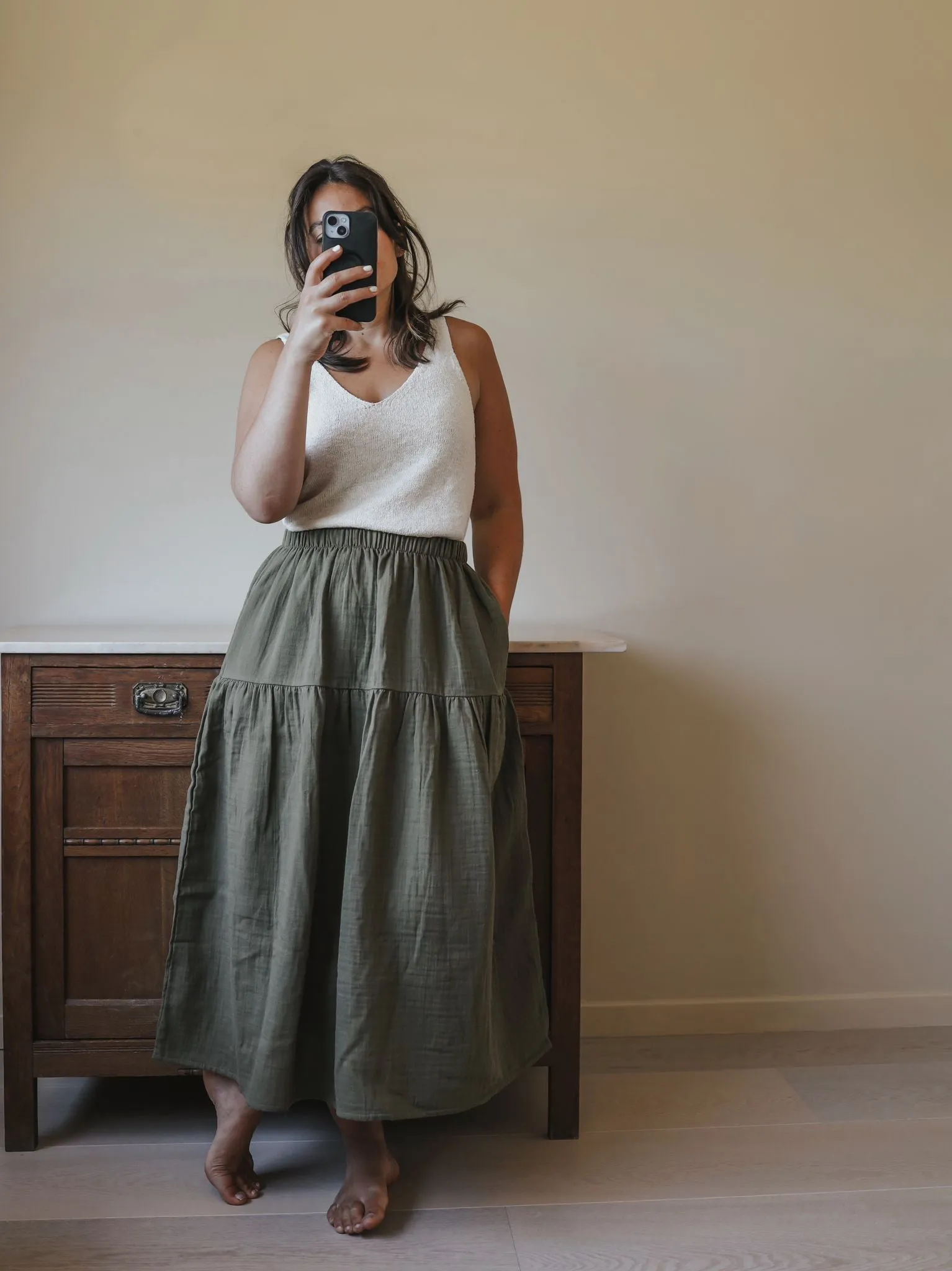 Women's Olive Muslin Skirt