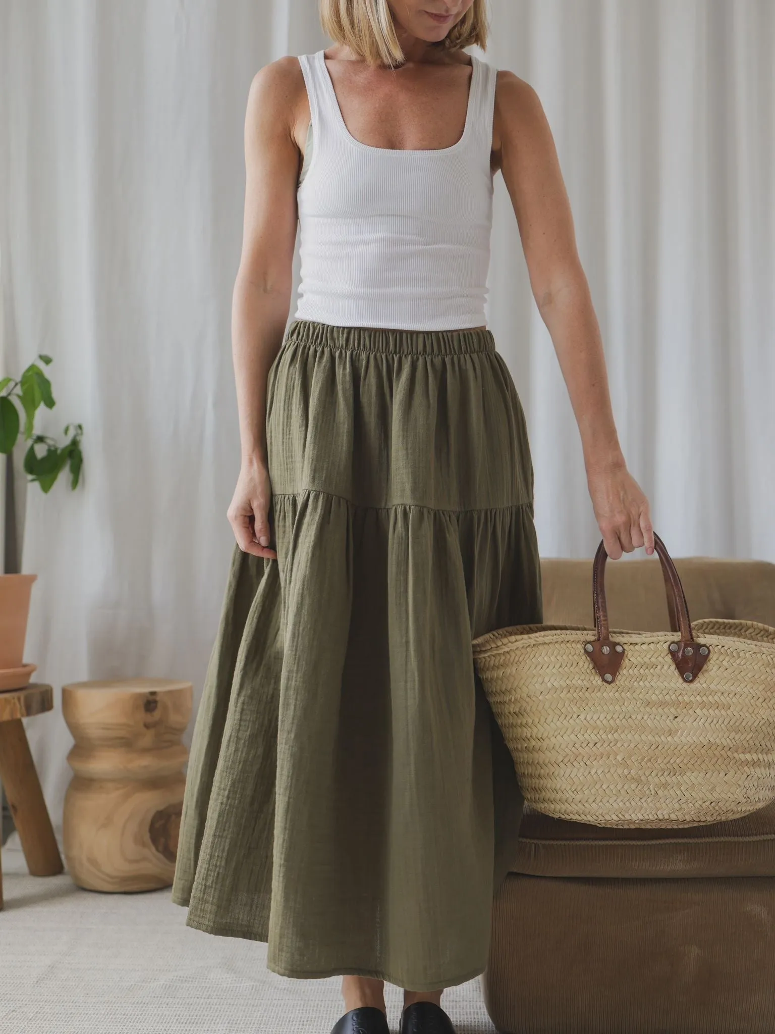 Women's Olive Muslin Skirt